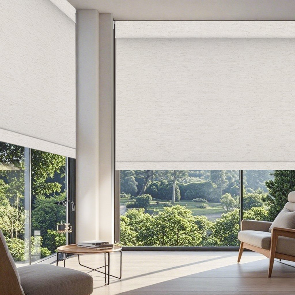 Aprilsmart No Drill Motorized Roller Shades 100% Blackout Linen