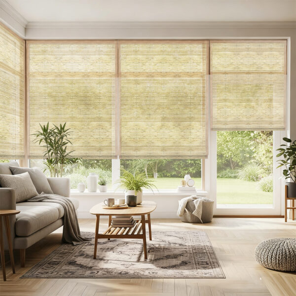 Aprilsmart Motorized Woven Wood Shades 50% Blackout